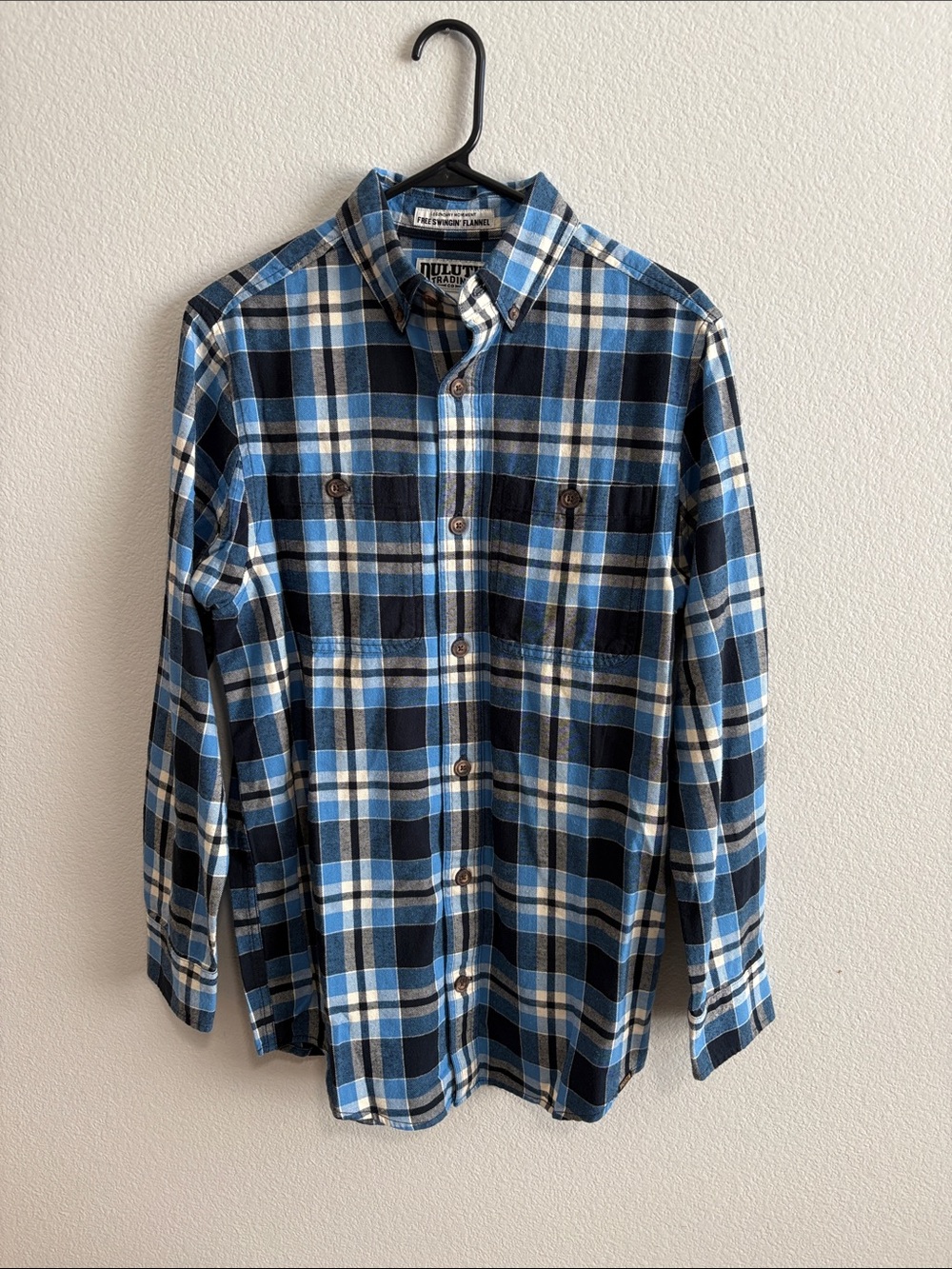 Duluth Trading Co Blue and White Plaid Button-Down Shirt